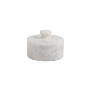 Eris Collection Pearl White Marble Honed Finish Round Canister w/knob