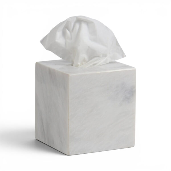 Eris Collection Pearl White Marble Honed Finish Tissue Box Holder