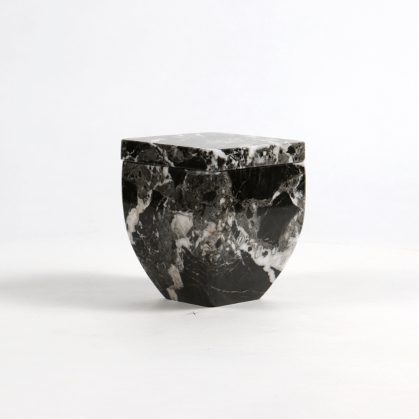 4" Lidded Tapered Box, Black Zebra Marble