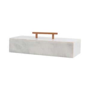 15" Long Rect Box w/Handle, Pearl White Marble