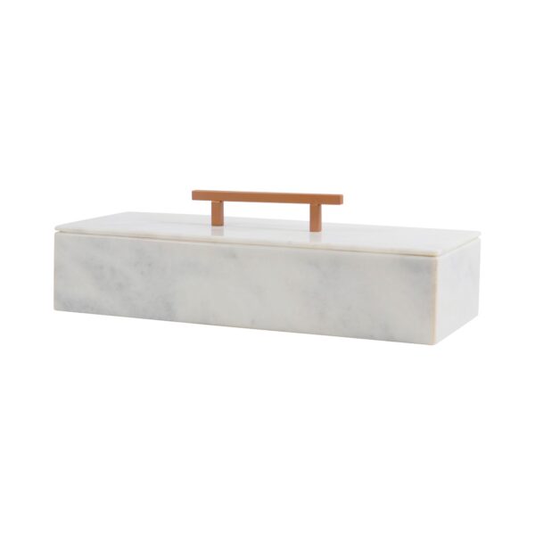 15" Long Rect Box w/Handle, Pearl White Marble