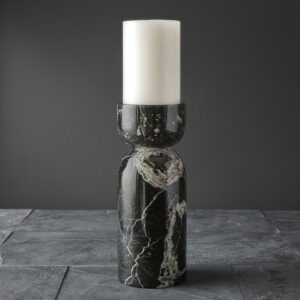 Orion Collection 12" Black Zebra Marble Polished Finish Reversible Candle Holder/ Vase