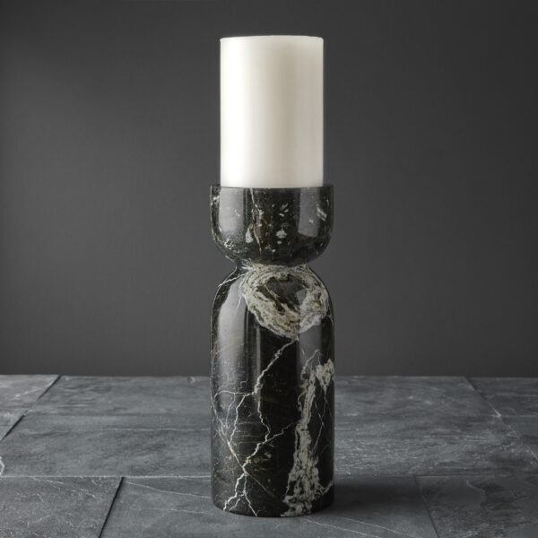 Orion Collection 12" Black Zebra Marble Polished Finish Reversible Candle Holder/ Vase