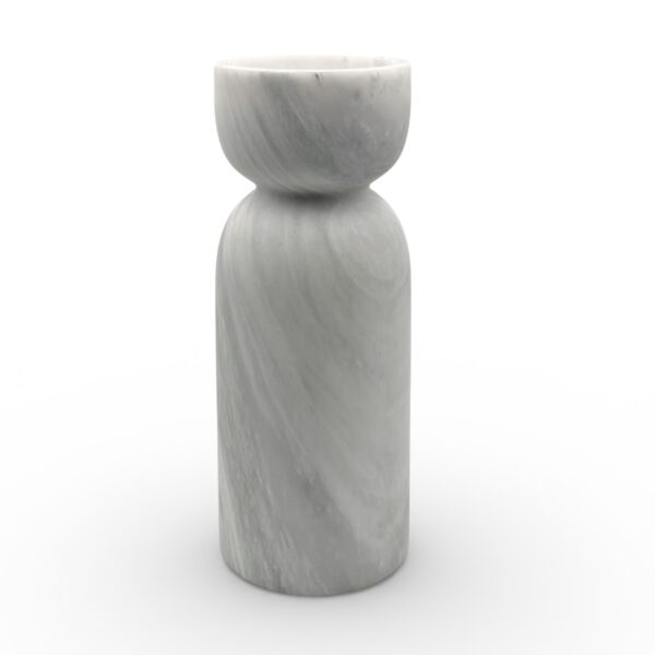 Orion Collection 12" Pearl White Marble Honed Finish Reversible Candle Holder/ Vase