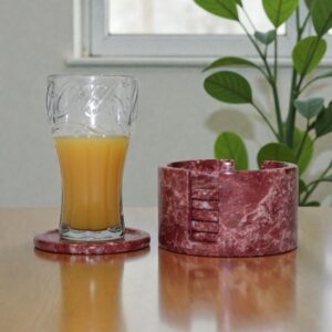 Dionysus Collection Rosa Noshera Marble 6 Piece Coaster Set w/Caddie