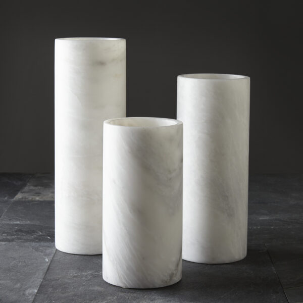 Chloris Collection Pearl White Marble 12" Honed Finish Cylinder Vase