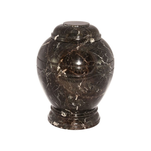 Plinthe Oval Keepsake Decorative/Cremation Lidded Urn, Black Zebra Marble