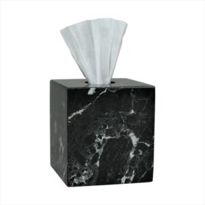 Myrtus Collection Black Zebra Marble Polished Finish Tissue Box Holder