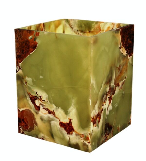 Myrtus Collection Verona Beige Marble Polished Finish Square Waste Bin w/Liner