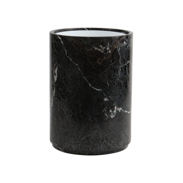 Eris Collection Black Zebra Marble Polished Finish Waste Bin