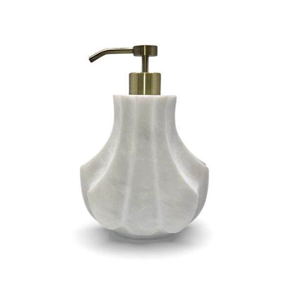 Lyre Collection Pearl white Marble Honed Finish Soap Dispenser with Premium Pump