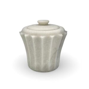 Lyre Collection Pearl white Marble Honed Finish Lidded Canister