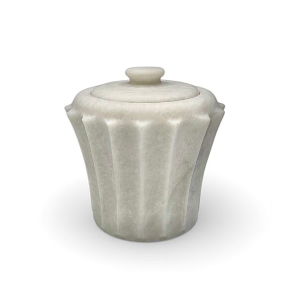 Lyre Collection Pearl white Marble Honed Finish Lidded Canister