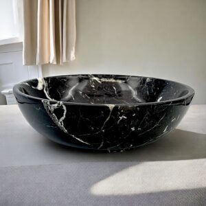 12" Laurus Collection Black & Gold Marble Decorative Bowl