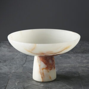 Rhea Collection 12" Jet Black Marble Honed Finish Footed Bowl