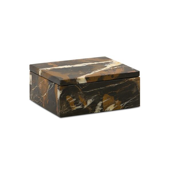 Asteria Collection 5" Black Zebra Marble Polished Finish Rectangular box
