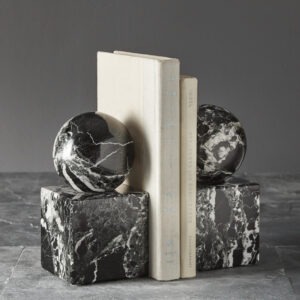 Apollo Collection Black & Gold Marble Honed Finish Ball on Cube Bookends